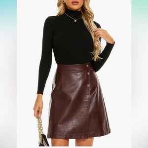 NWT Ginasy Faux Leather Skirts  A Line Wrap Mini Skirt High Waisted Pleather  SM